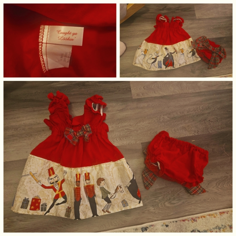 Nutcracker Christmas Dress &Big Bow Bloomers, 6 month